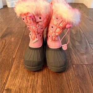 Cozy Pink and Gray Kids Winter Boots